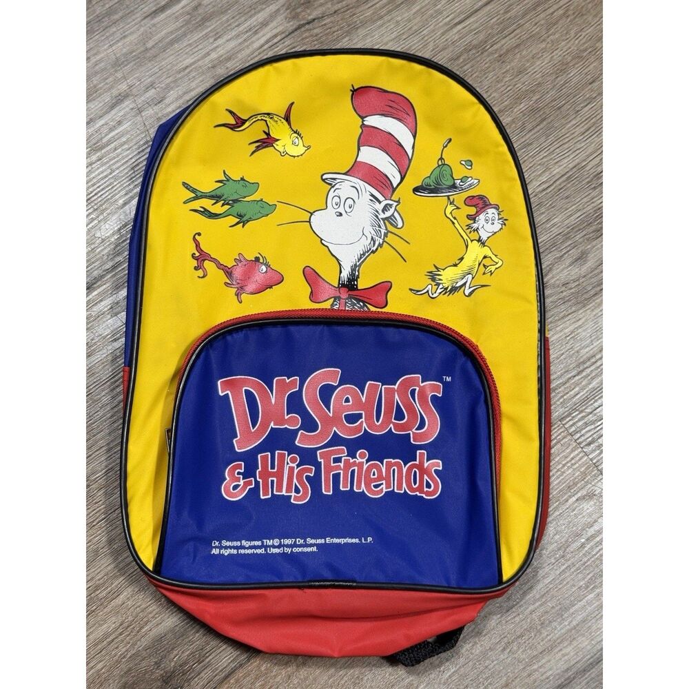 Vtg 1997 Dr Seuss Cat in the Hat Backpack Bookbag Dr Seuss & His Friends Kids